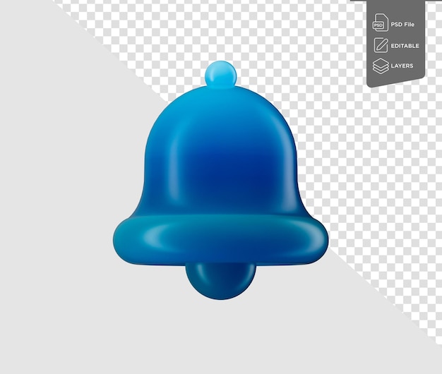 Icono de campana azul brillante que simboliza las notificaciones, alertas o recordatorios Ilustración 3D