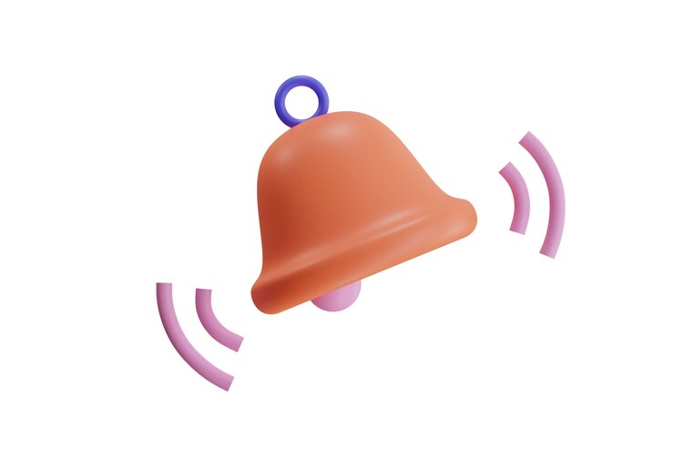 PSD icono de campana de dibujos animados en 3d con ondas de sonido