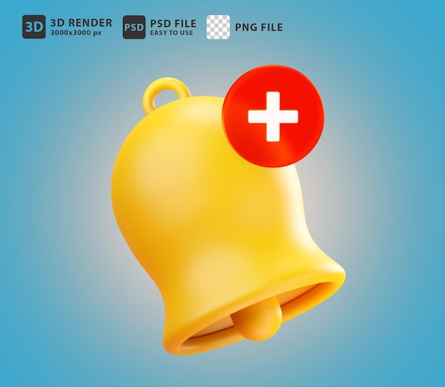 Icono de campana de notificación de render 3d