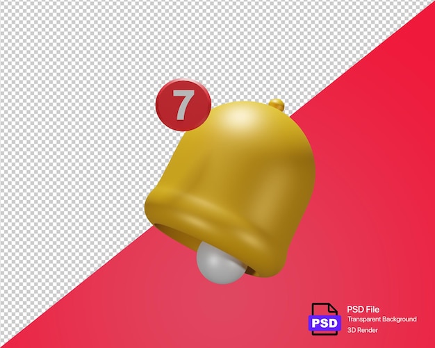 PSD icono de campana representación 3d símbolo de campana de notificación 3d lado de recordatorio de redes sociales