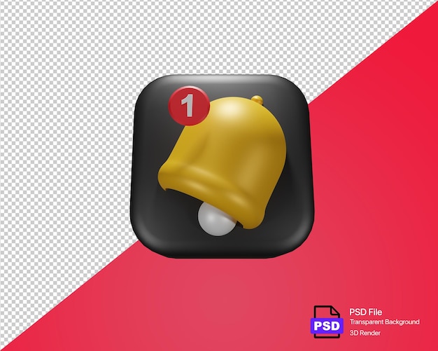 PSD icono de campana representación 3d símbolo de campana de notificación 3d lado de recordatorio de redes sociales