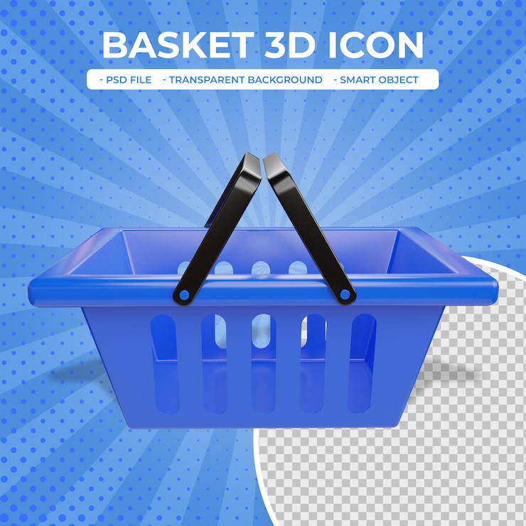 PSD icono de canasta de renderizado 3d