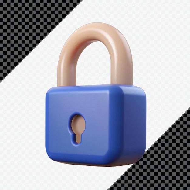 Icono de candado azul en 3D en un fondo transparente