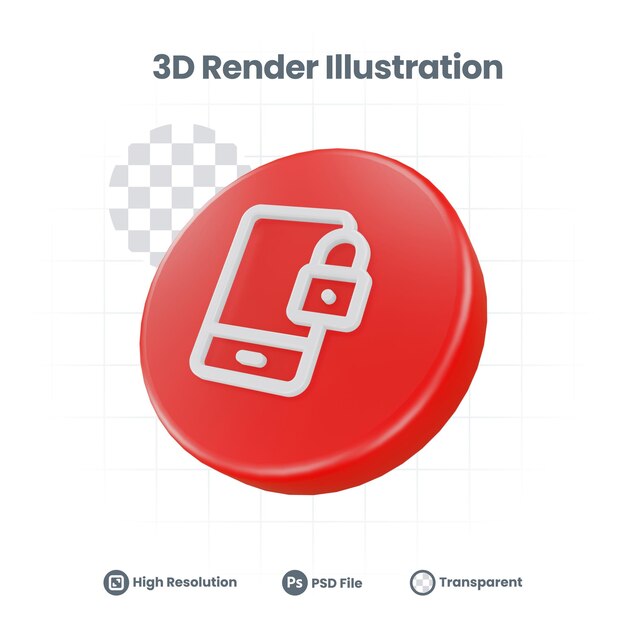 Icono de candado de candado de teléfono inteligente realista 3D para promoción de redes sociales de aplicaciones móviles web