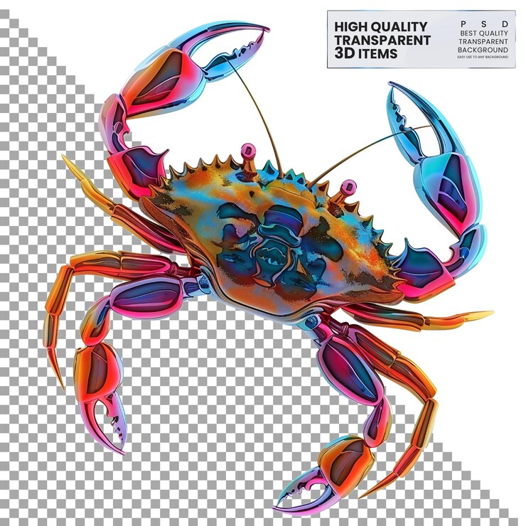 PSD icono de cangrejo en 3d un icono de canguato en 3d colorido que representa un crustáceo en un fondo transparente