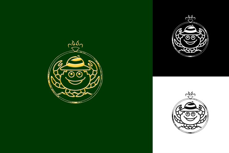 PSD icono de cangrejo emblema de forma ovalada con borde de playa ilustración encantadora de cangrejo diseño artístico vectorial de animales