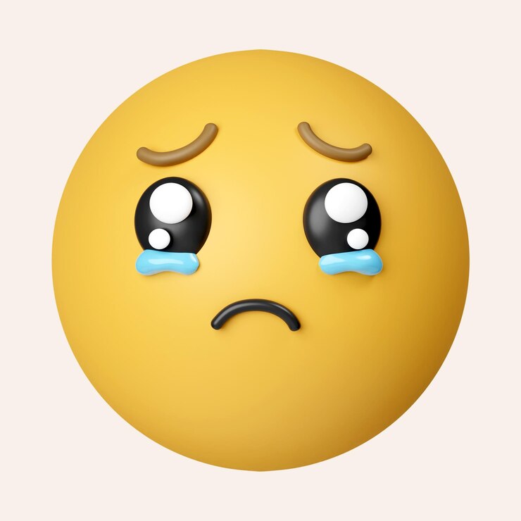 PSD icono de cara llorando en 3d emoji amarillo con la boca abierta lágrimas que fluyen de sus ojos cerrados icono aislado en fondo gris ilustración de renderización en 3d camino de recorte