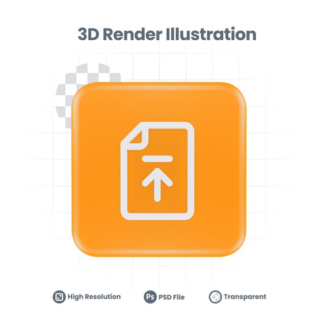Icono de carga de documentos realistas en 3D para la promoción de redes sociales de aplicaciones móviles web