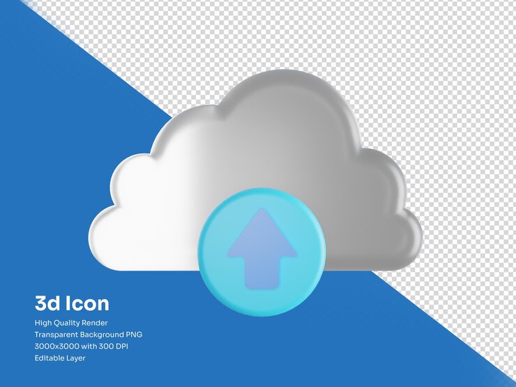 PSD icono de carga en la nube de ilustración 3d