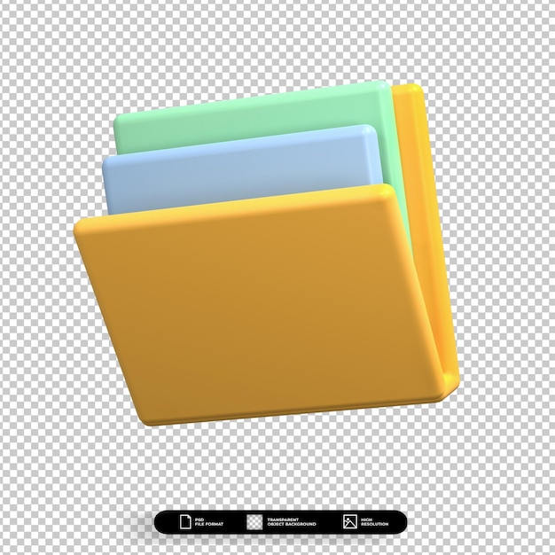Icono de carpeta de archivo de ilustración de procesamiento 3d aislado