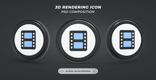 PSD icono de carrete de película en blanco y negro en representación 3d