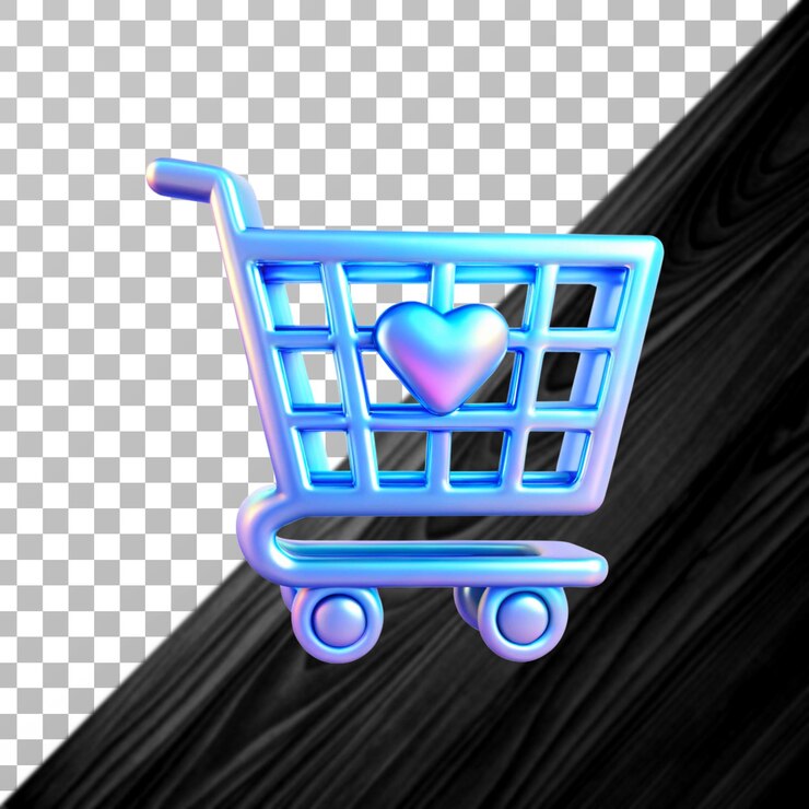 PSD icono de carrito de compras colorido en estilo holográfico con fondo transparente