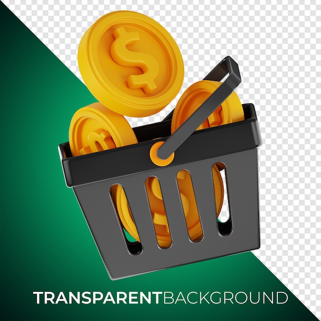 PSD icono de carrito de compras de moneda de dólar de finanzas premium representación 3d sobre fondo aislado png