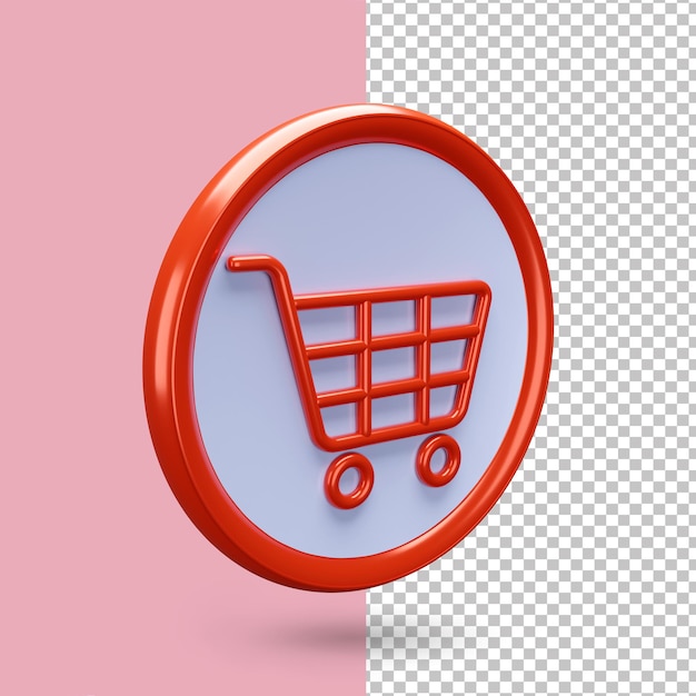 Icono de carrito de compras en representación 3d