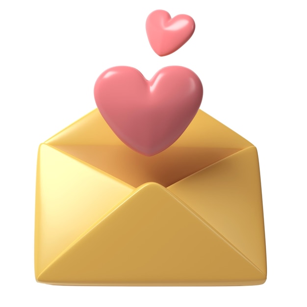 Icono de carta de sobre abierto en 3d con dos corazones rojos render mail elementos para objeto romántico