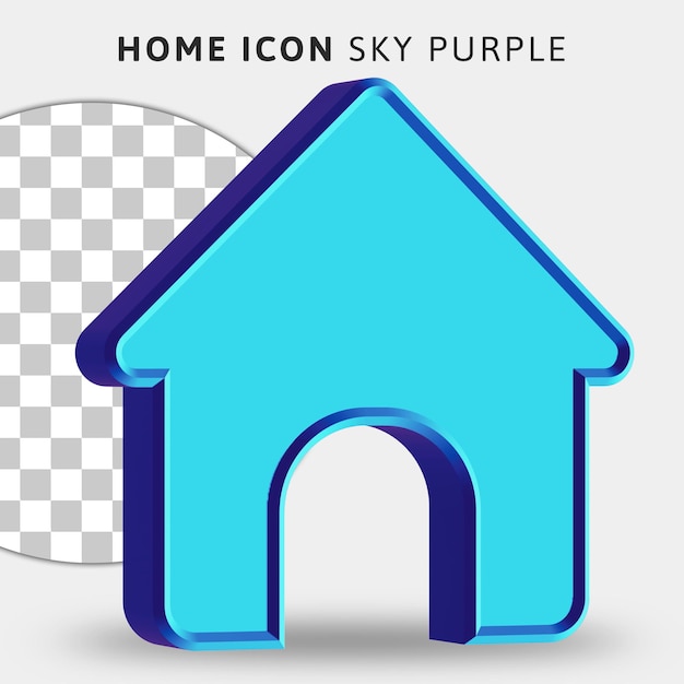 Icono de casa azul cielo 3d sobre fondo transparente