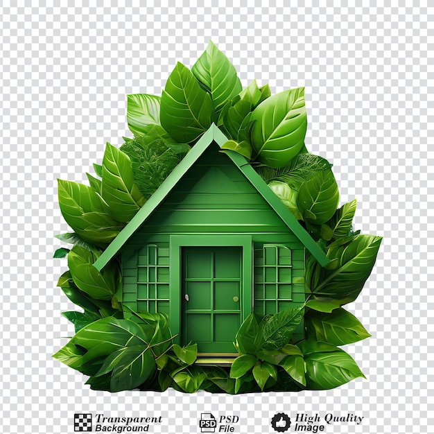 Icono de casa verde ecológica hecho de hojas aisladas sobre un fondo transparente