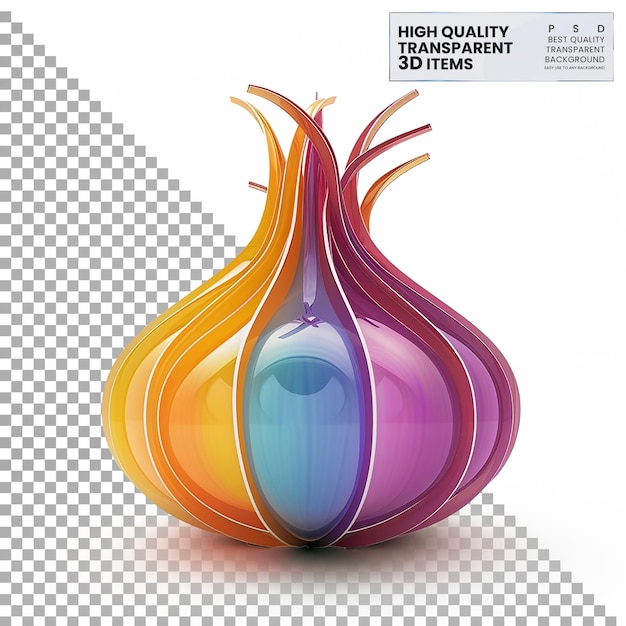 Icono de cebolla en 3D Un icono de cebola en 3D de colores que representa en un fondo transparente