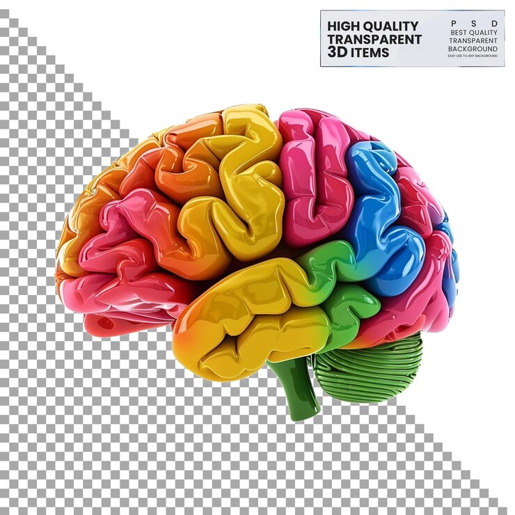 PSD icono del cerebro en 3d un icono del cerebro 3d colorido que representa en un fondo transparente