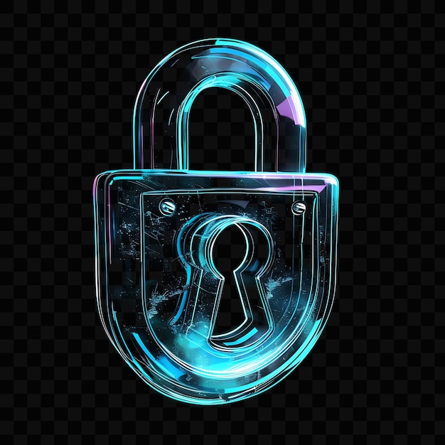 PSD icono de cerradura 3d con detalle de agujero de llave hecho con vidrio esmaltado dee psd y2k glowing neon diseño de logotipo web
