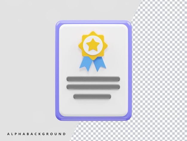 Icono de certificado ilustración de vector de renderizado 3d