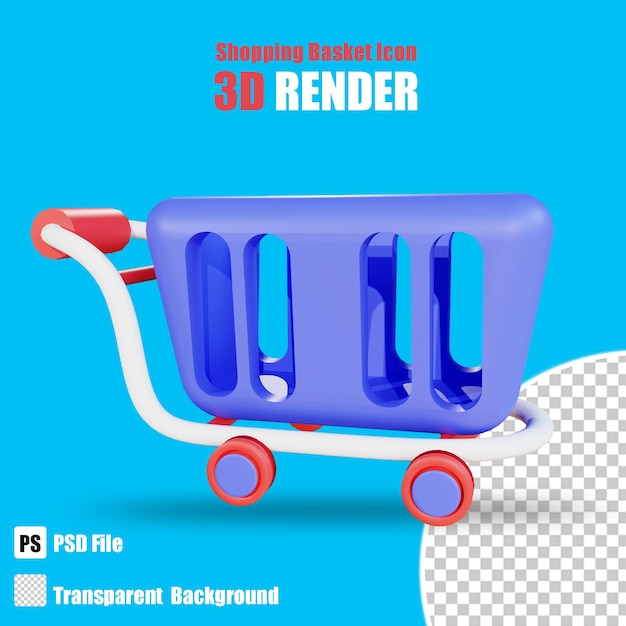 Icono de la cesta de la compra 3d con fondo transparente 3