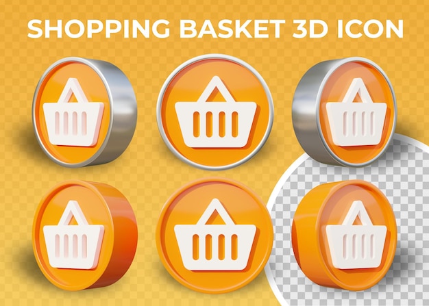Icono de cesta de la compra 3d plana realista
