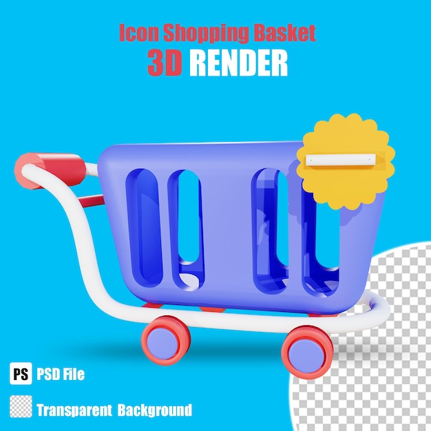 PSD icono de la cesta de la compra de compras 3d con fondo transparente