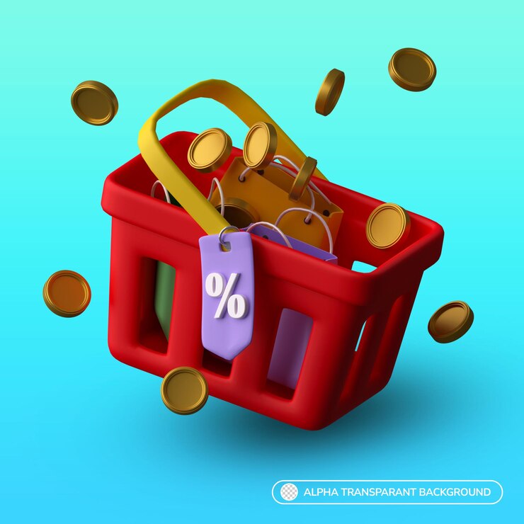 PSD icono de cesta de compras de ilustración de renderizado 3d