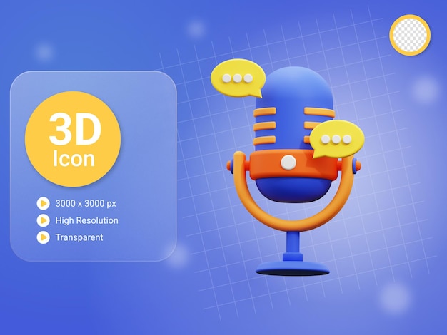 El icono de la charla del podcast en 3D