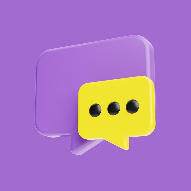 PSD icono de chat 3d mínimo sobre fondo púrpura representación 3d