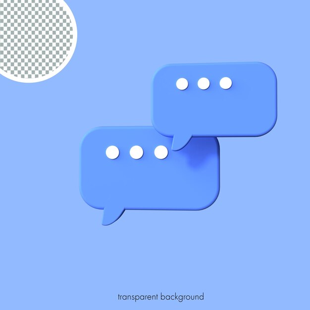 Icono de chat de burbujas azules mínimas 3D icono de mensajes de fondo transparente ilustración de representación 3d