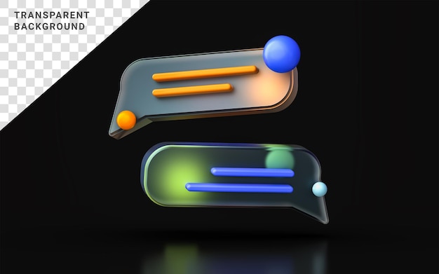 Icono de chat de mensaje de morfismo de vidrio con luz de degradado de colores sobre fondo oscuro concepto de renderizado 3d