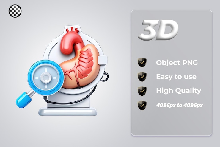 PSD icono de chequeo médico de la salud del estómago ilustración diseño de renderización