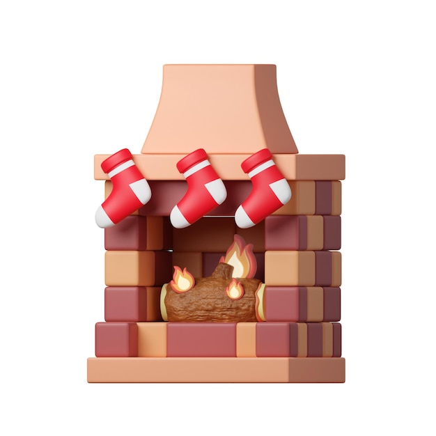 PSD icono de chimenea de navidad 3d decorativo minimalista árbol de forma cónica festiva decoración de vacaciones de año nuevo elemento de diseño 3d en estilo de dibujos animados icono aislado sobre fondo blanco ilustración 3d