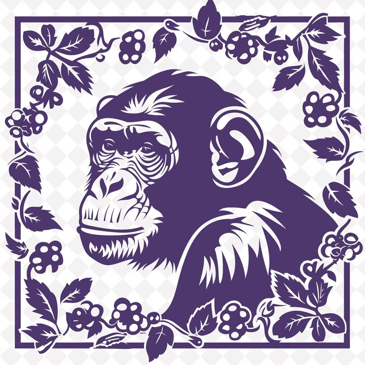 PSD icono de chimpancé silueta facial con la selva como la frontera inte ilustración diseño de arte vectorial de animales