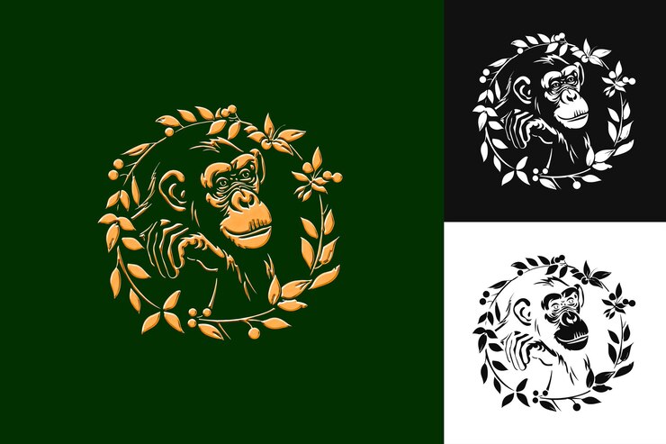 PSD icono de chimpancé silueta facial con la selva como la frontera inte ilustración diseño de arte vectorial de animales