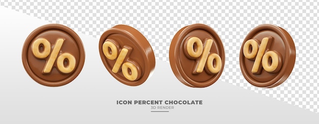 Icono de chocolate con símbolo de porcentaje en 3d render