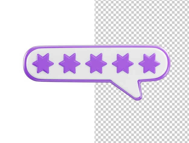 icono de cinco estrellas con icono de burbuja de voz ilustración de vector de representación 3d