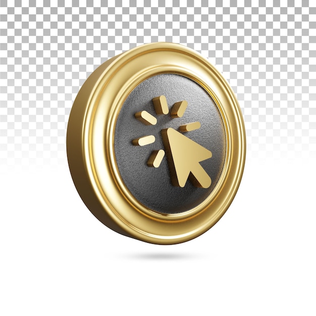 Icono de clic dorado en renderizado 3d