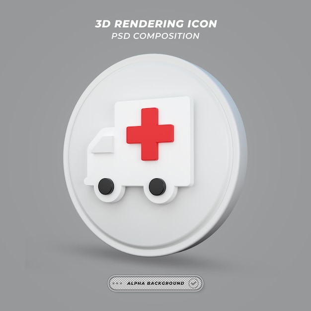 PSD icono de coche de ambulancia en renderizado 3d