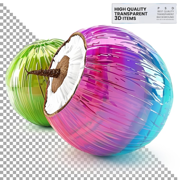Icono de coco en 3D un icono de coco 3D colorido en un fondo transparente
