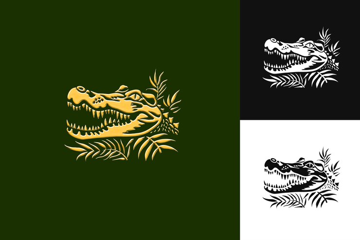 PSD icono de cocodrilo forma del hocico con escala como borde poderoso una ilustración diseño artístico vectorial de animales