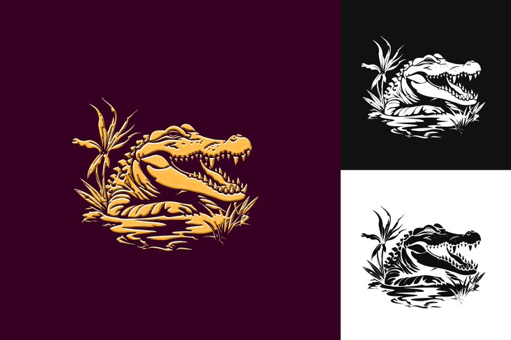 PSD icono de cocodrilo forma del hocico con escala como borde poderoso una ilustración diseño artístico vectorial de animales