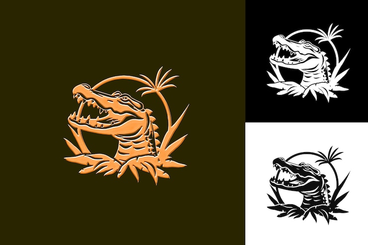 PSD icono de cocodrilo forma del hocico con escala como borde poderoso una ilustración diseño artístico vectorial de animales