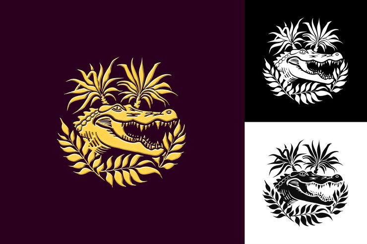 PSD icono de cocodrilo forma del hocico con escala como borde poderoso una ilustración diseño artístico vectorial de animales