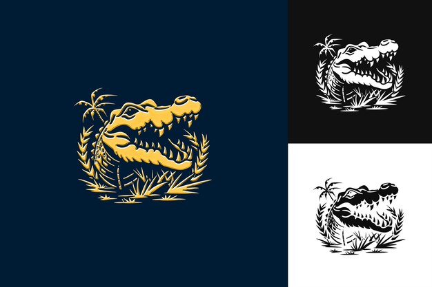 Icono de cocodrilo Forma del hocico con escala como frontera amenazante C Ilustración Diseño artístico vectorial de animales