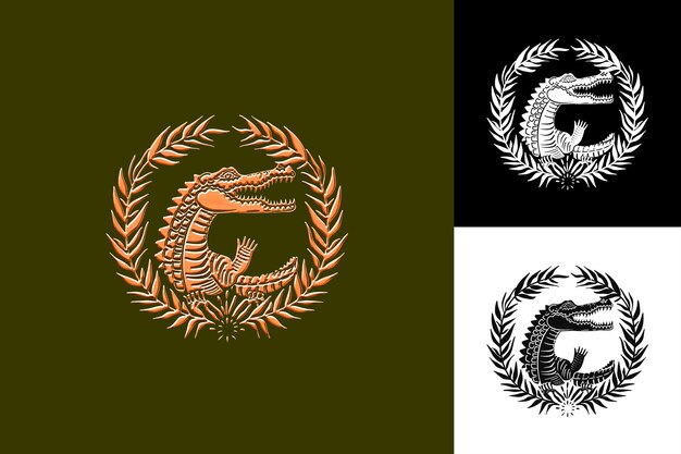 Icono de cocodrilo Forma del hocico con escala como frontera amenazante C Ilustración Diseño artístico vectorial de animales