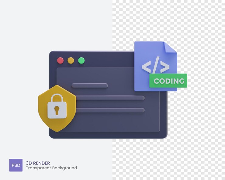 PSD icono de codificación 3d o archivos de proyecto de programación con protección de datos