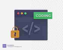 PSD icono de codificación 3d o archivos de proyecto de programación con protección de datos